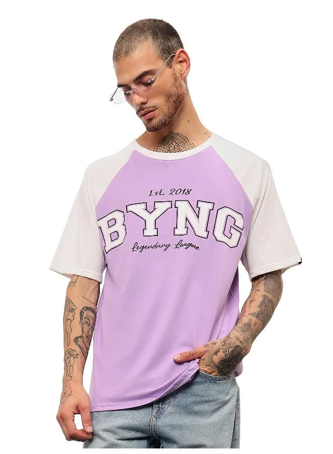 Beyoung Lavender Raglan Oversized T-shirt for Men